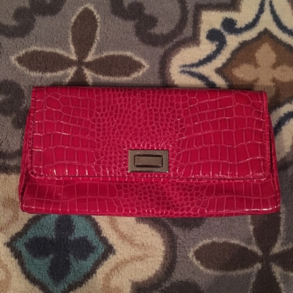 WHBM Red Patent Faux Alligator Clutch